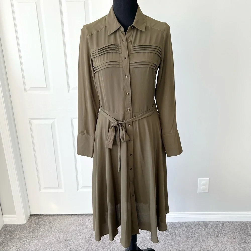 Nanette Lepore Military Green Button Down Midi Shirtdress with Slips
